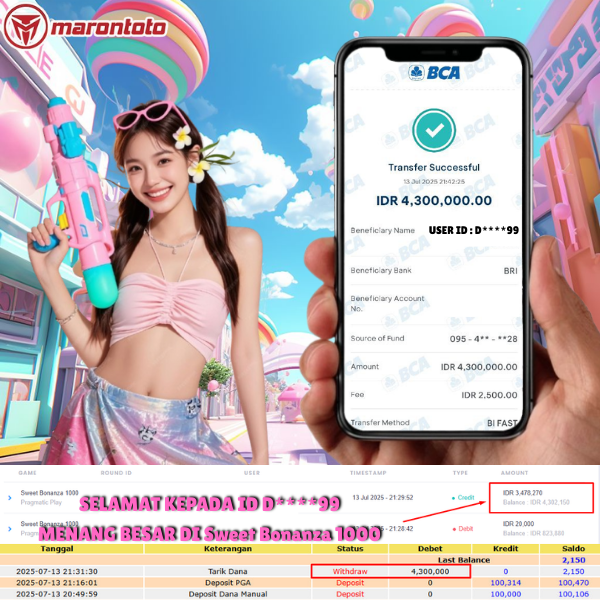 Bukti Kemenangan Member Marontoto Sebesar 4,300,000 JuTa