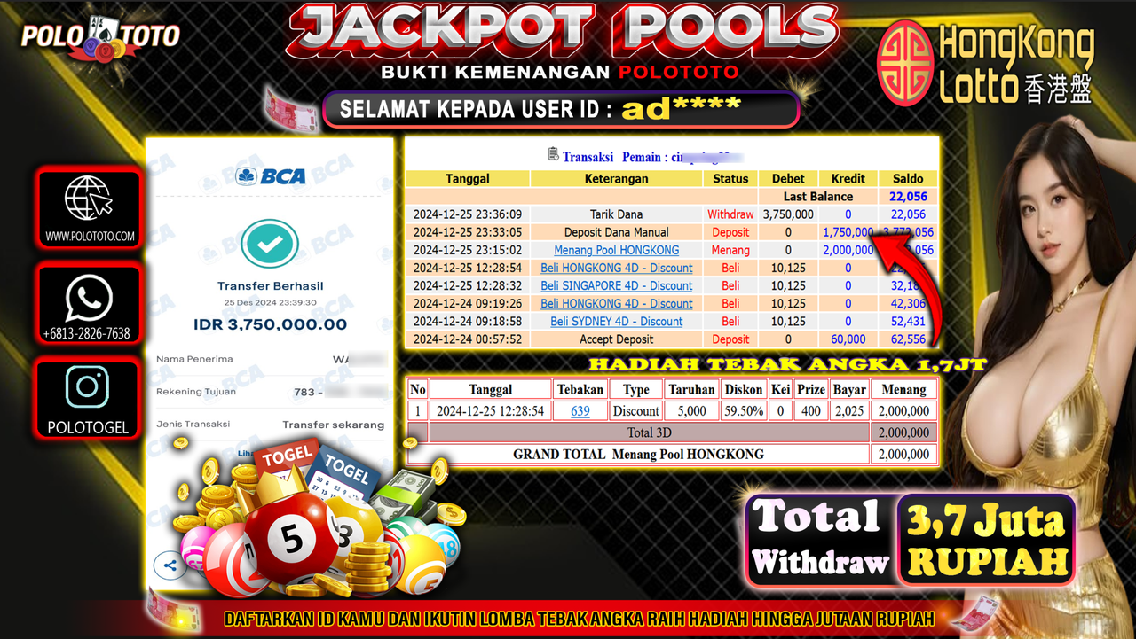 POLOTOTO JACKPOT TOGEL PASARAN HONGKONG Rp.3,750.000,-
