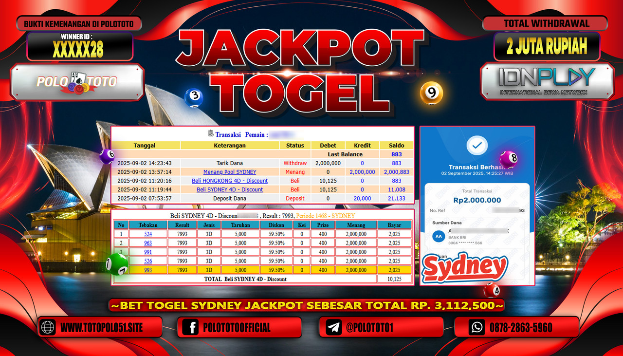 POLOTOTO JACKPOT TOGEL POOL SYDNEY Rp.2.000.000,- LUNAS
