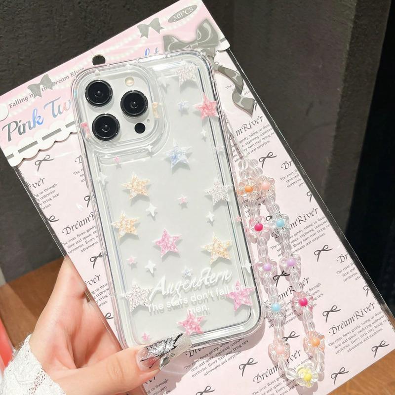 Foto de Funda transparente con diseño de estrellas. Incluye correa de mano.