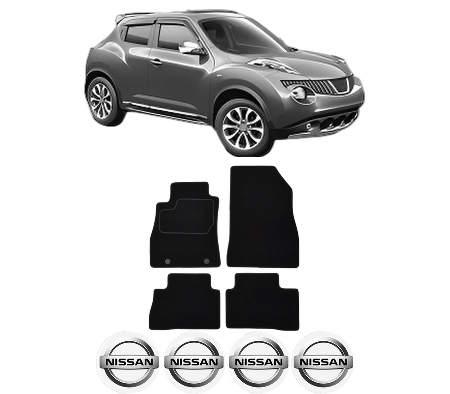 Set Covorase Presuri NISSAN JUKE (F15) din 2010-2019, Auto, Material Textil Mocheta, 4 Stickere auto cu NISSAN
