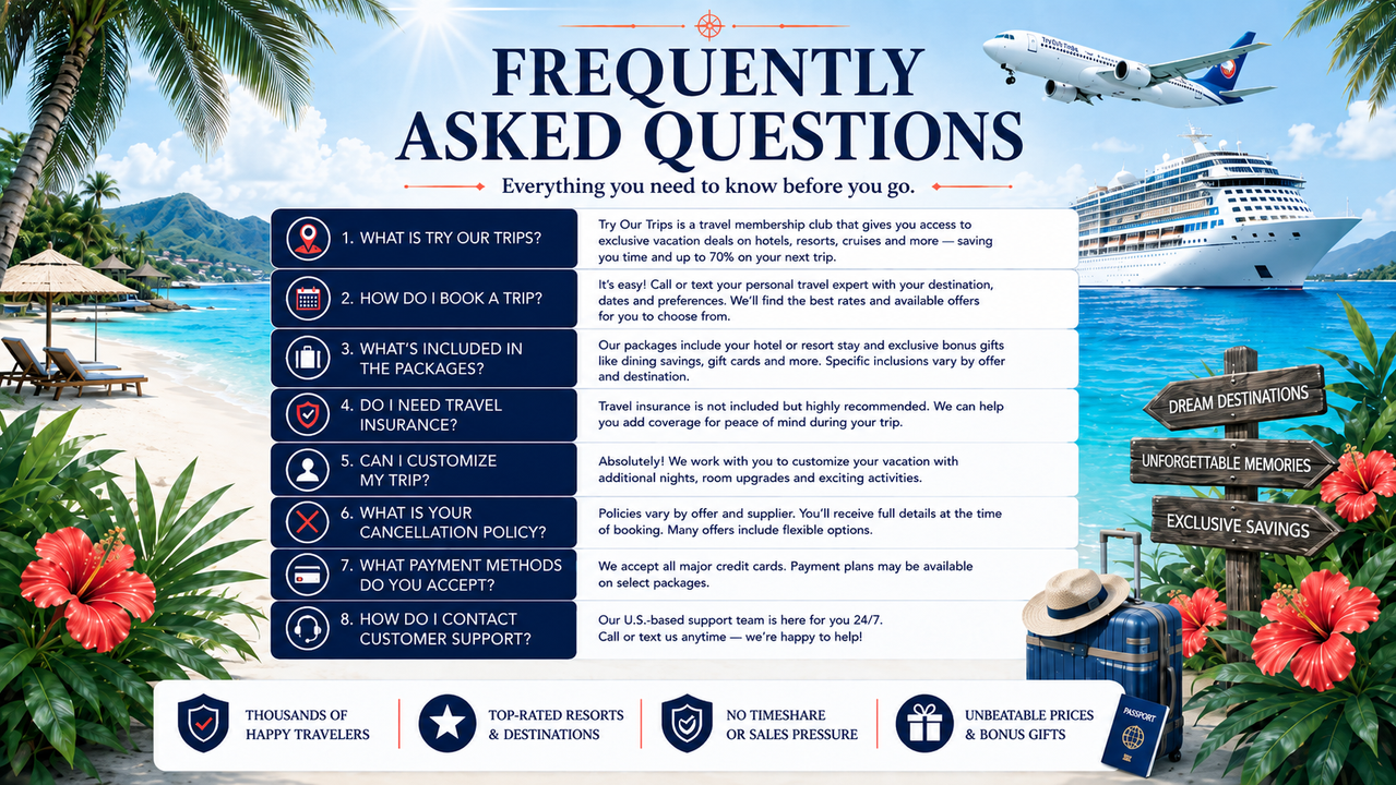 Try Our Trips frequently asked questions