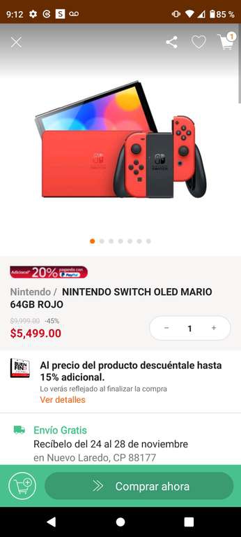 Linio: Nintendo Switch OLED Mario Red | Pagando con Paypal 
