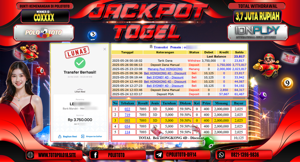 POLOTOTO JACKPOT TOGEL HONGKONG LOTTO Rp.3.750.000,-