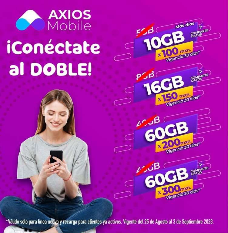 Axios Mobile: Gigas dobles con recargas o nuevo cliente 40GB High speed 