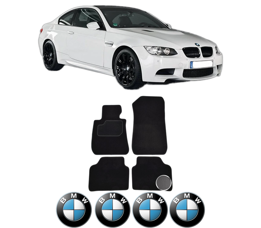 Set Covorase Presuri BMW Seria 3 Coupe (E92) din 2006-2013, Auto, Material Textil Mocheta, 4 Stickere auto cu BMW