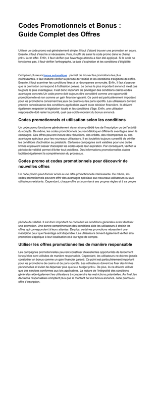Tout Comprendre sur les Codes Promo et les Bonus