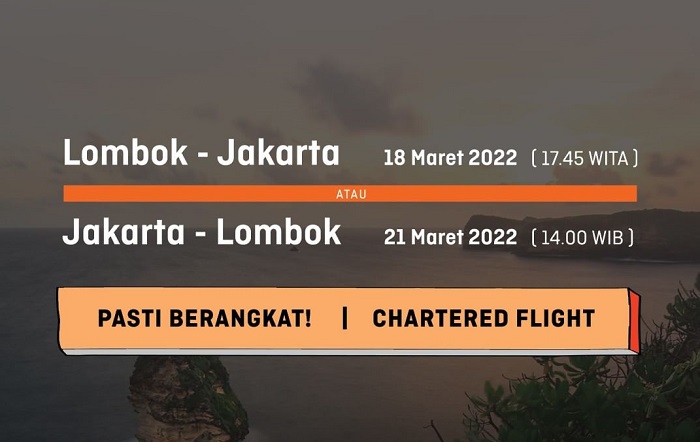 Jadwal layanan penerbangan charter rute Jakarta Lombok dari Panorama JTB Tours.