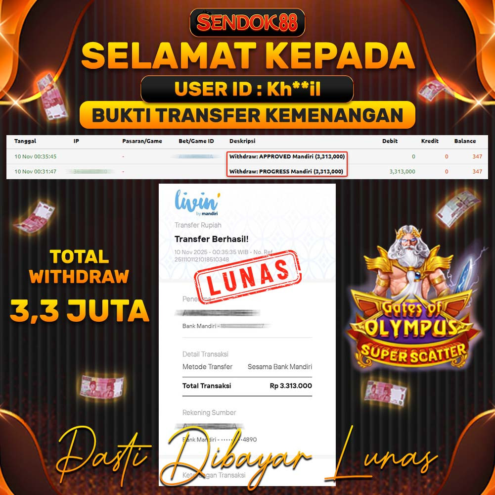 SENDOK88 JEPE! GATES OF OLYMPUS SUPER SCATTER Rp 3.313.000,- LUNAS!