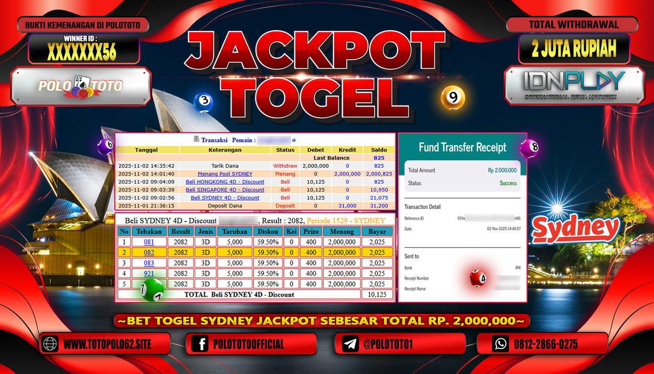POLOTOTO JACKPOT TOGEL MENANG POOL SYDNEY Rp.2.000.000,- LUNAS