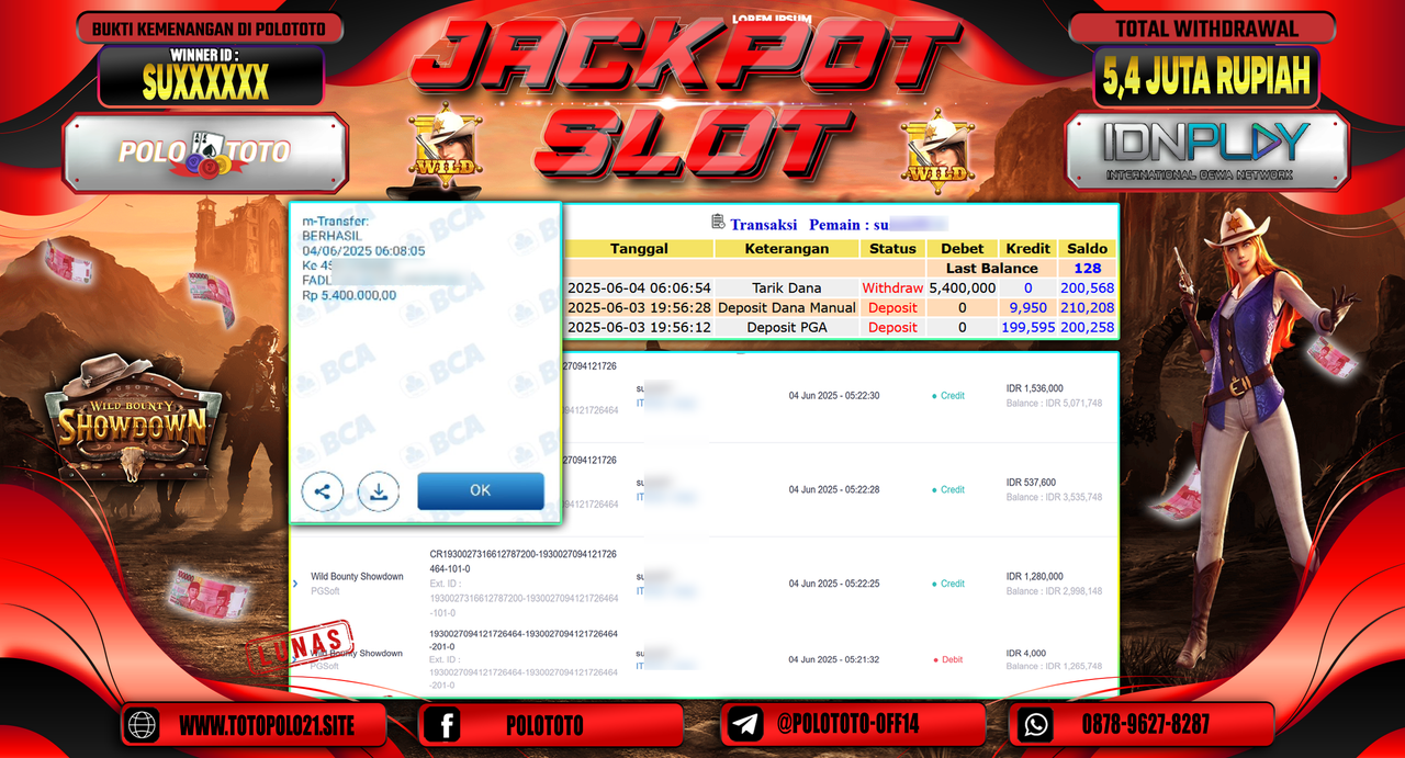 POLOTOTO JACKPOT SLOT WILD BOUNTY SHOWDOWN Rp.5.400.000,-