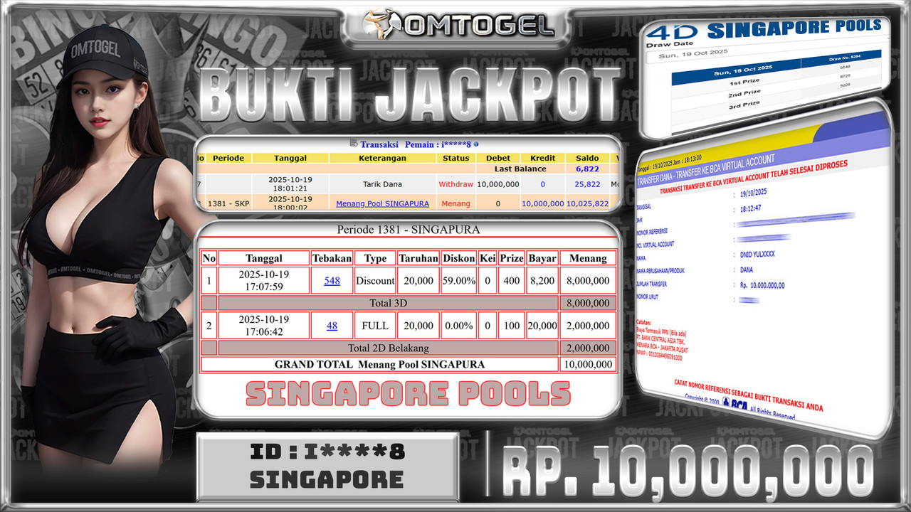 OMTOGEL JACKPOT SINGAPORE 3D 2D 10 JUTA DI BAYAR LUNAS ,-