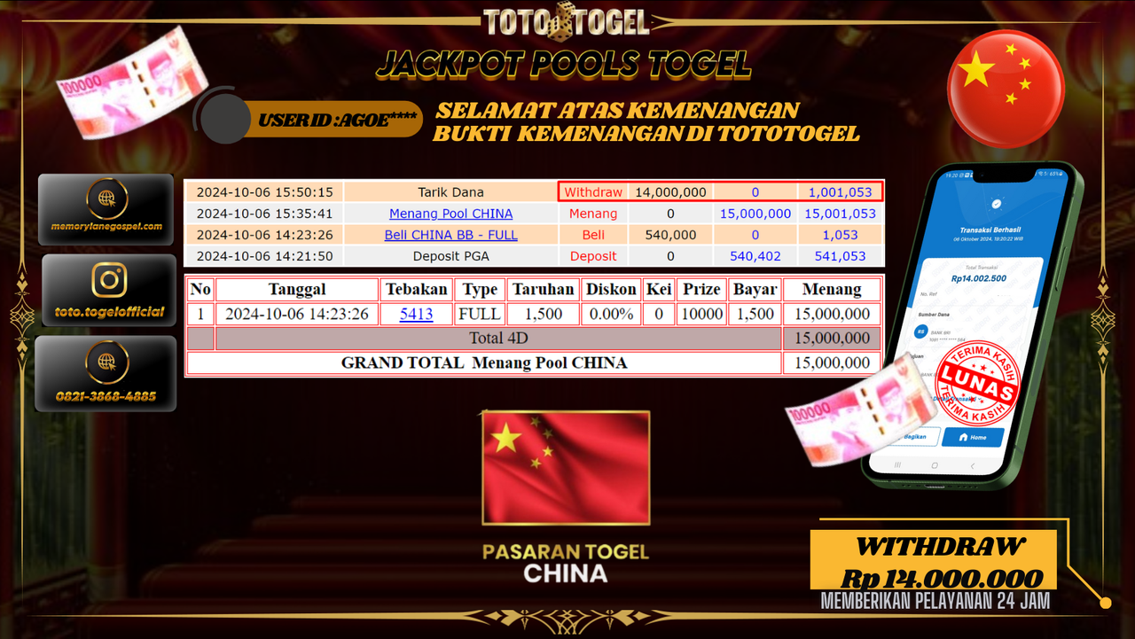 Bukti Kemenangan Permainan Pools Togel Sydney   ID : AGOE** Terbayar Lunas!!