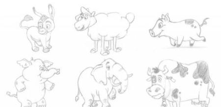 Animal Character Drawing with Geometric Shapes Using Pencil