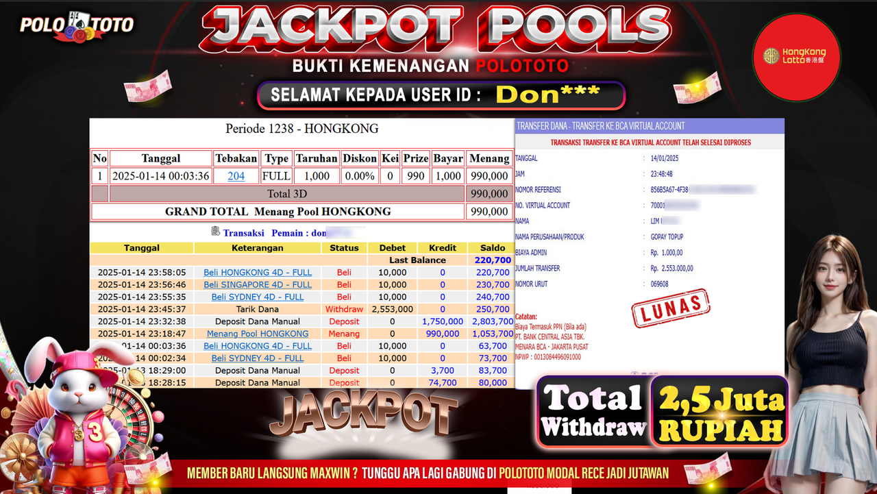 POLOTOTO JACKPOT TOGEL PASARAN HONGKONG Rp.2,553.000,-