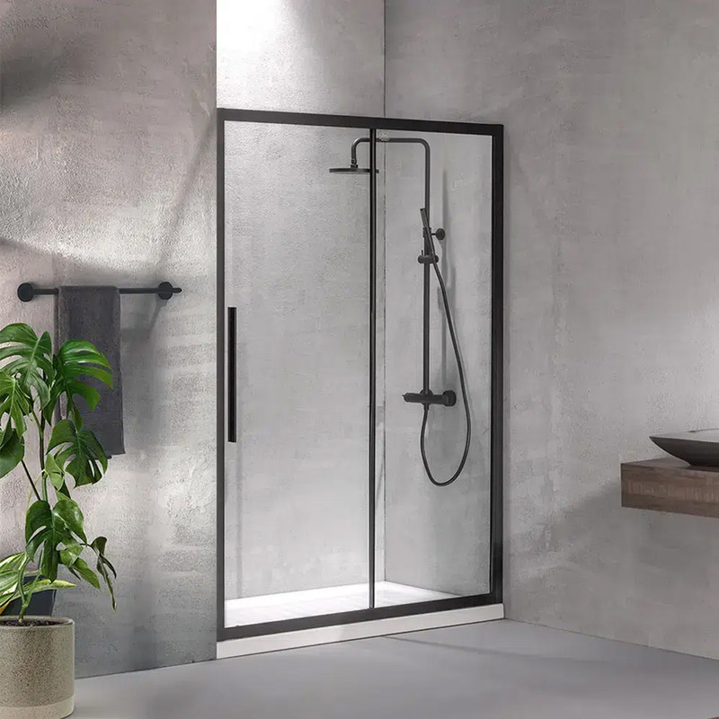 Συρόμενη Πόρτα Καμπίνας Ντουζιέρας Flow Slider 1+1 Devon Clean Glass Black Matt