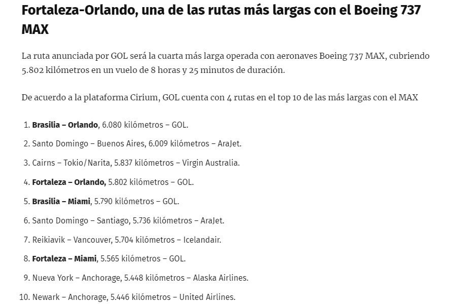 GOL lanza la cuarta ruta más larga del Boeing 737 MAX 8 - Noticias de aviación, aeropuertos y aerolíneas