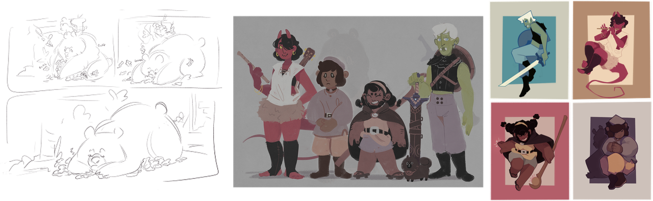 Various drawings of [Bear Noises] and the subsequent OCs I made to be their friends.