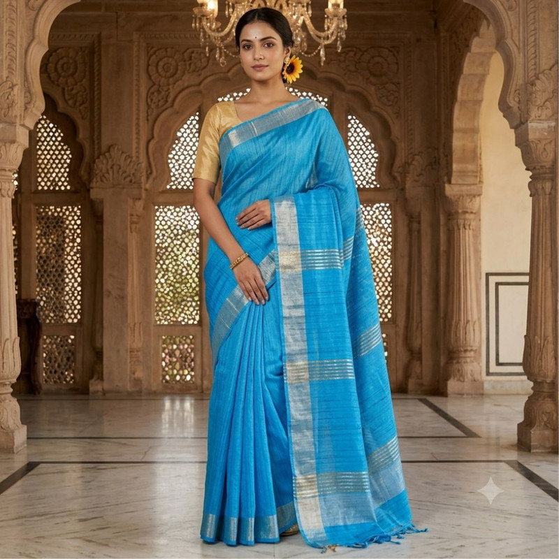 Women's Traditional Gheecha Silk Saree with Unstitched Blouse Piece