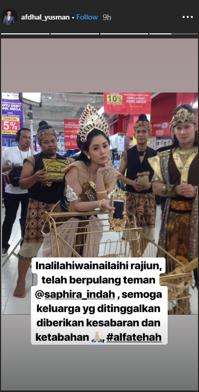 Ucapan belasungkawa Afdhal Yusman untuk Saphira Indah