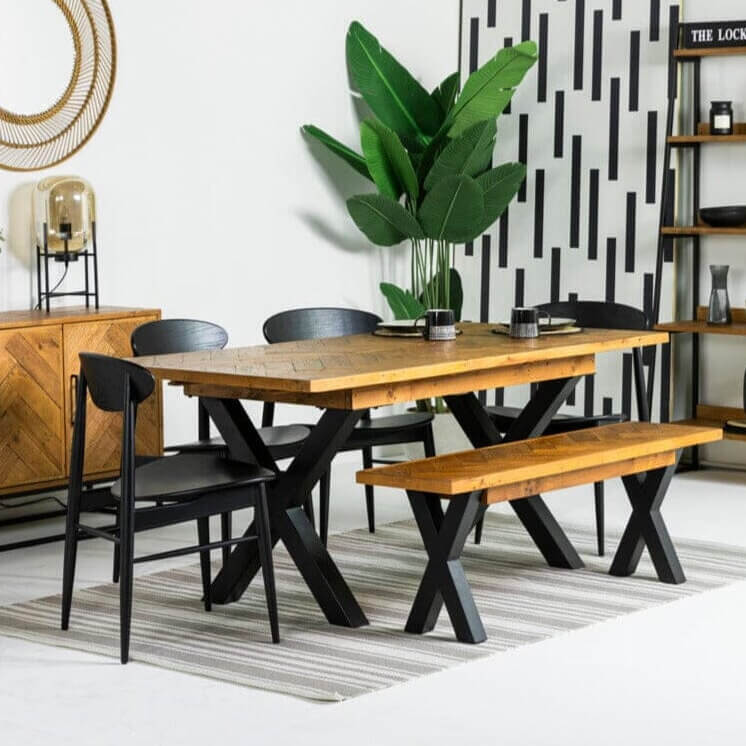 Tulsa Cross Leg Extendable Dining Table (140cm - 180cm) & Dining Bench – FW  Homestores