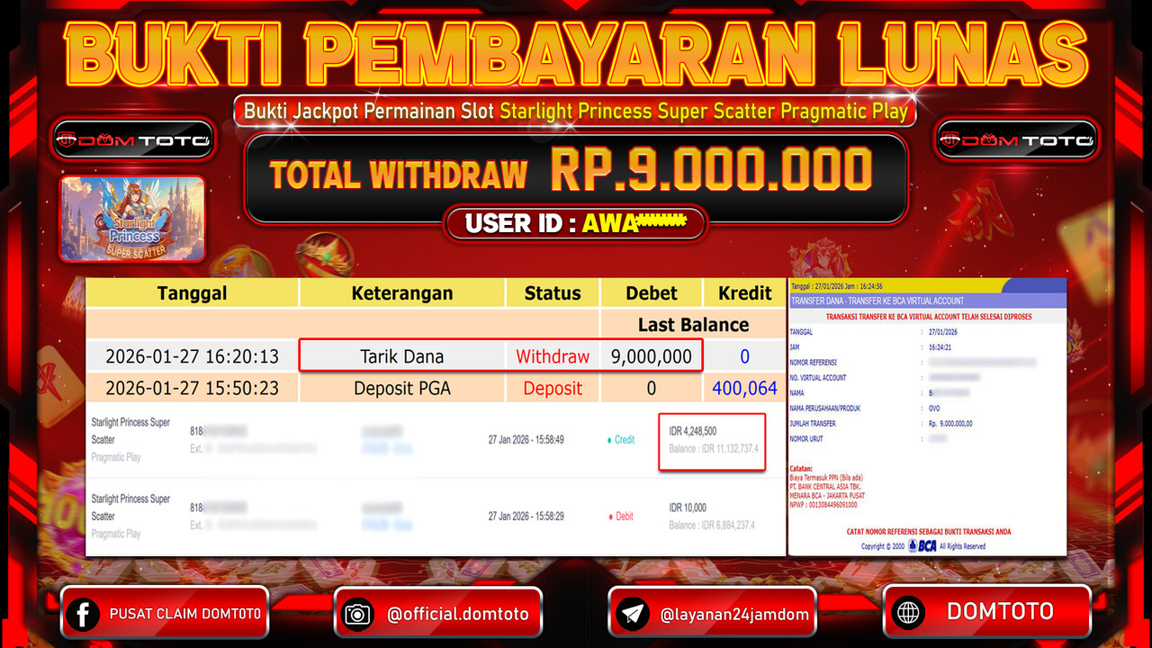 JACKPOT SLOT Starlight Princess Super Scatter Pragmatic Play 27 JANUARI 2026