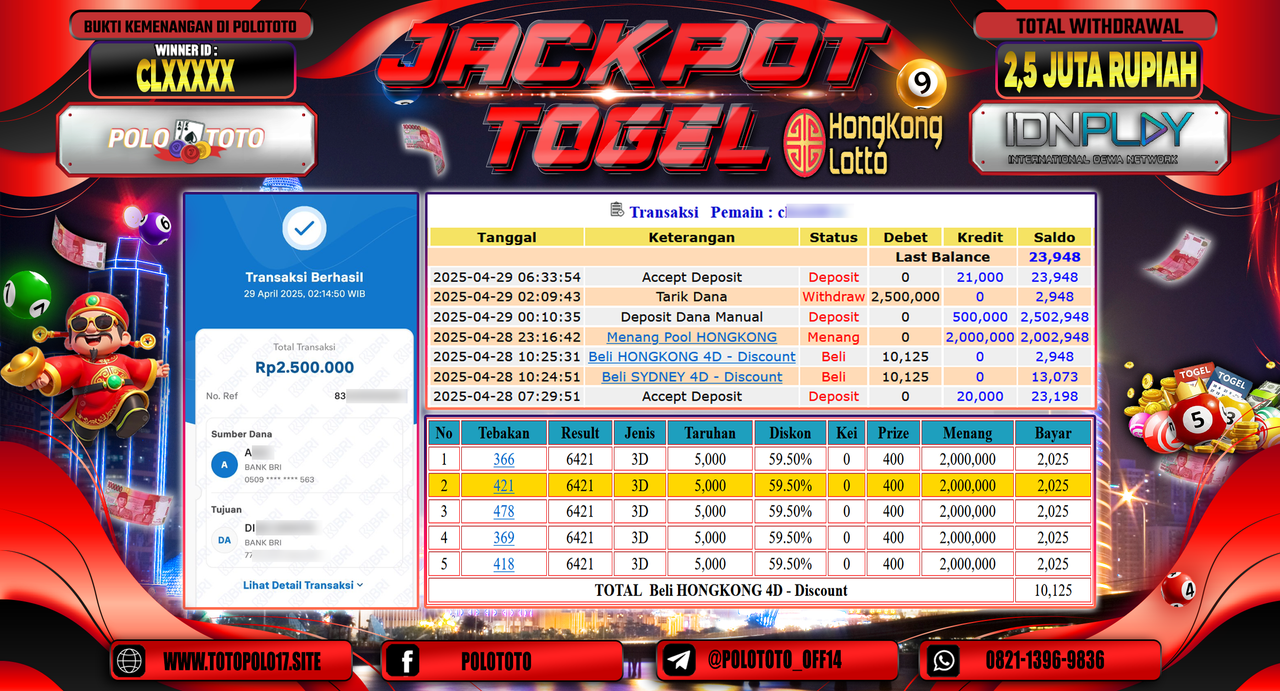 POLOTOTO JACKPOT TOGEL HONGKONG LOTTO Rp.2.500.000,-