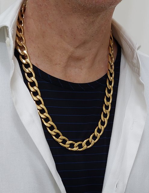 Fiusem Catena a maglia cubana da uomo, 3,5 mm, tonalità argento/nero/oro 14 K, collana a catena in acciaio inox, collane da uomo 40, 45, 50, 50, 56, 61 cm, 61 cm, acciaio inossidabile lucido
