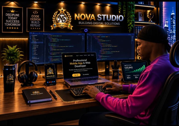 Realistic premium developer workspace