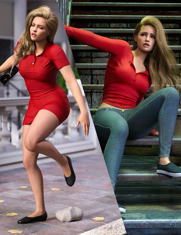 Z Stumbling and Falling Pose Utility Set for Genesis 9 and 8 Female