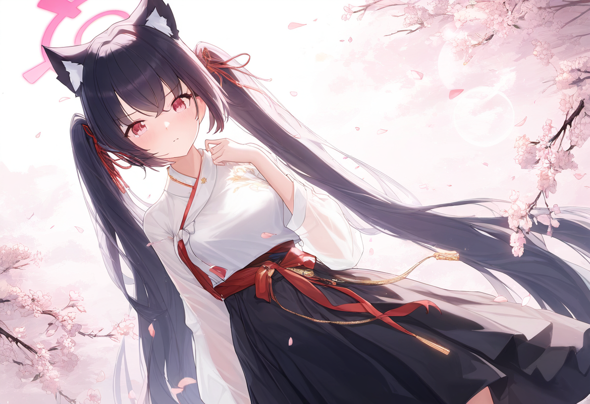 1girl, serika, blue archive, cowboy shot, black hair, long hair, rea eyes, cat e s-2130322049