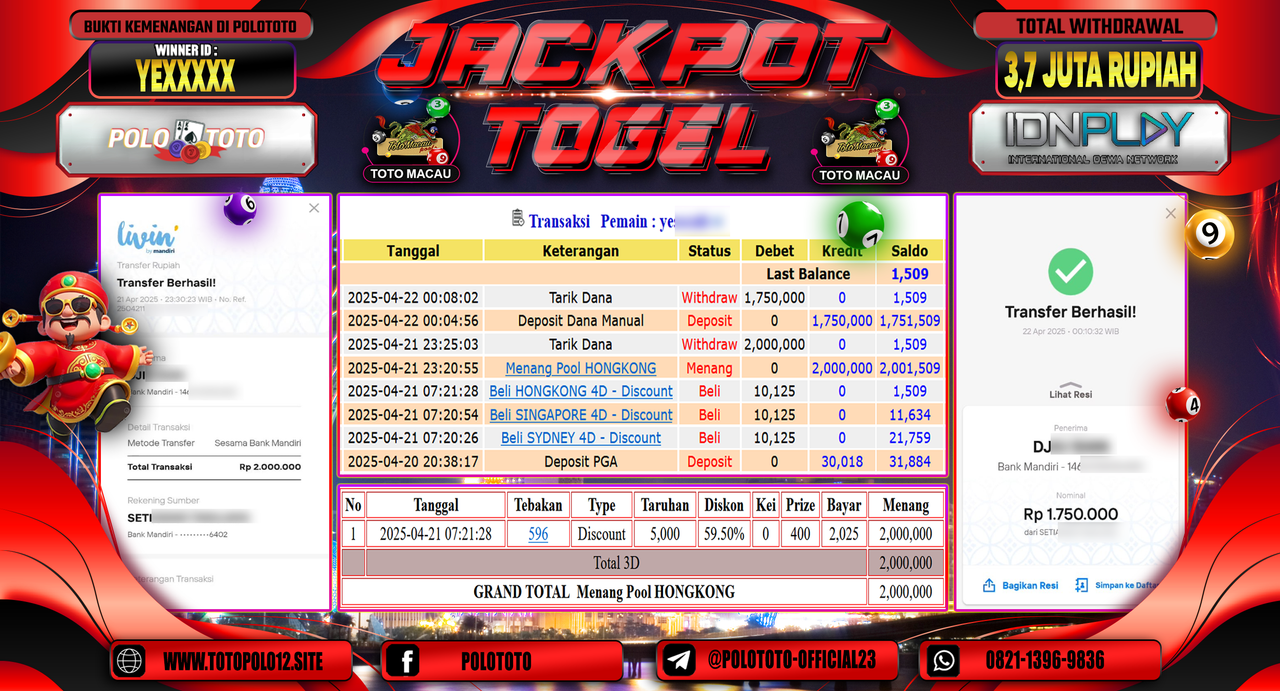 POLOTOTO JACKPOT TOGEL POOL HONGKONG Rp.3.750.000,-