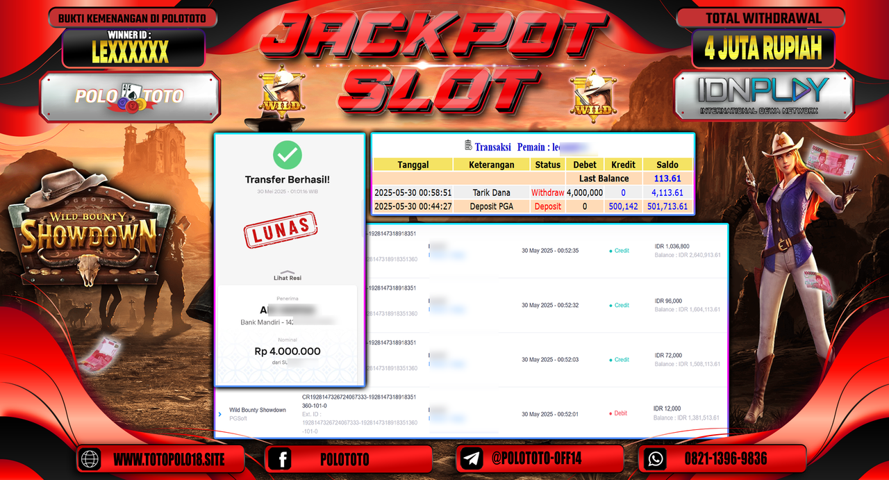 POLOTOTO JACKPOT SLOT WILD BOUNTY SHOWDOWN Rp.4.000.000,-