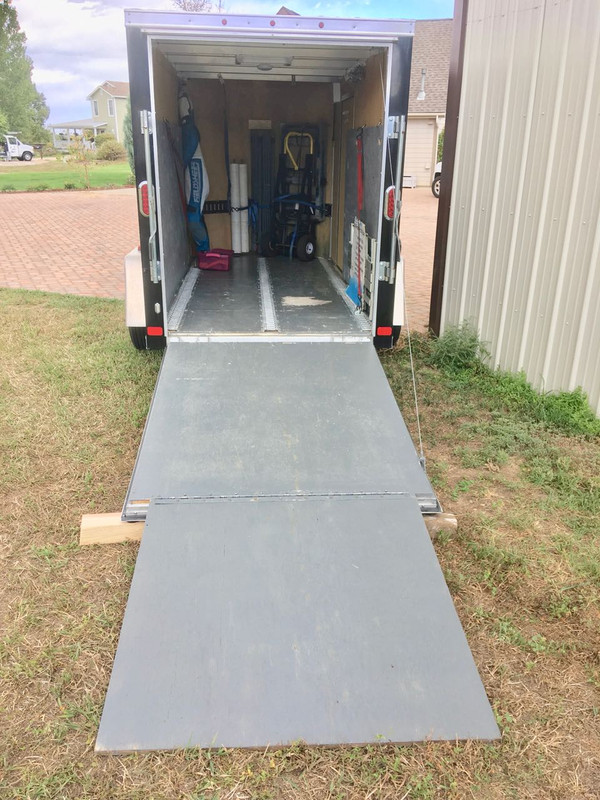 Back view of open trailer empty