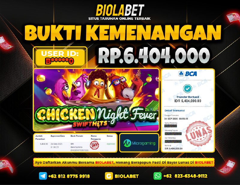 BIOLABET JACKPOT MicroGaming Rp.6.404.000.,- LUNAS