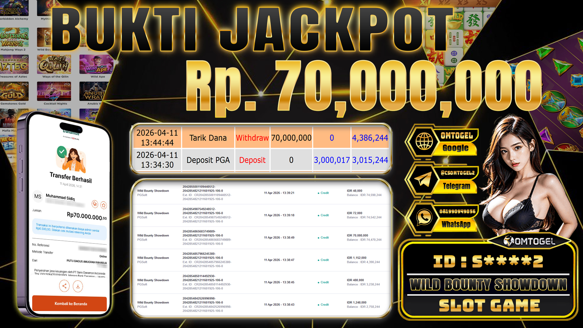 OMTOGEL JACKPOT PGSOFT WILD BOUNTY SHOWDOWN, 70 JUTA DI BAYAR LUNAS ,-