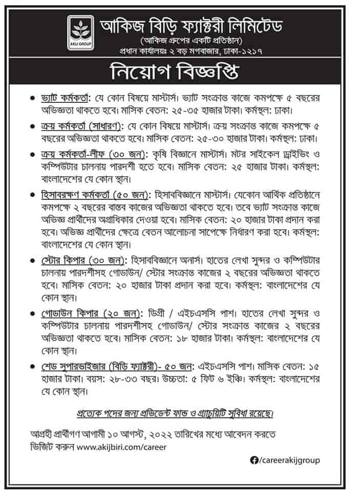 Ajik Biri Factory Job Circular 2022