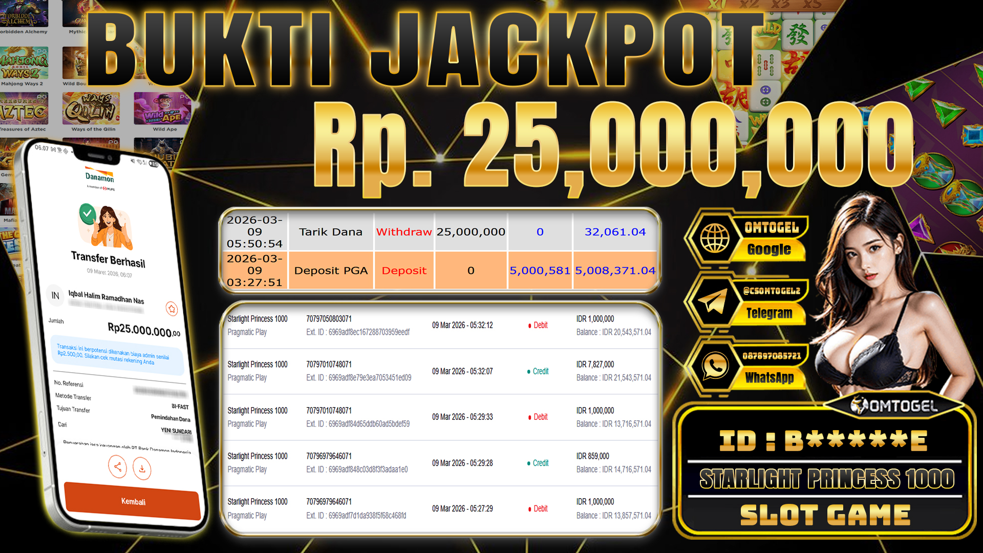 OMTOGEL JACKPOT PRAGMATIC PLAY STARLIGHT PRINCESS 1000, 25 JUTA DI BAYAR LUNAS ,-