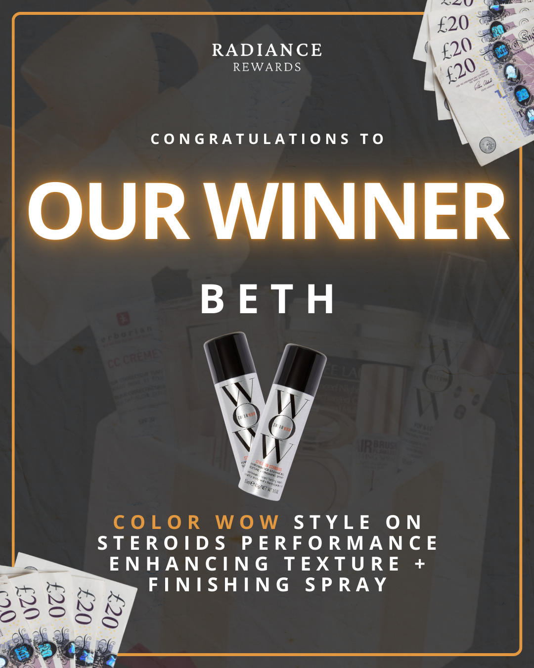 Beth Wins Color Wow Style on Steroids Texture + Finishing Spray with Radiance Rewards 🎉