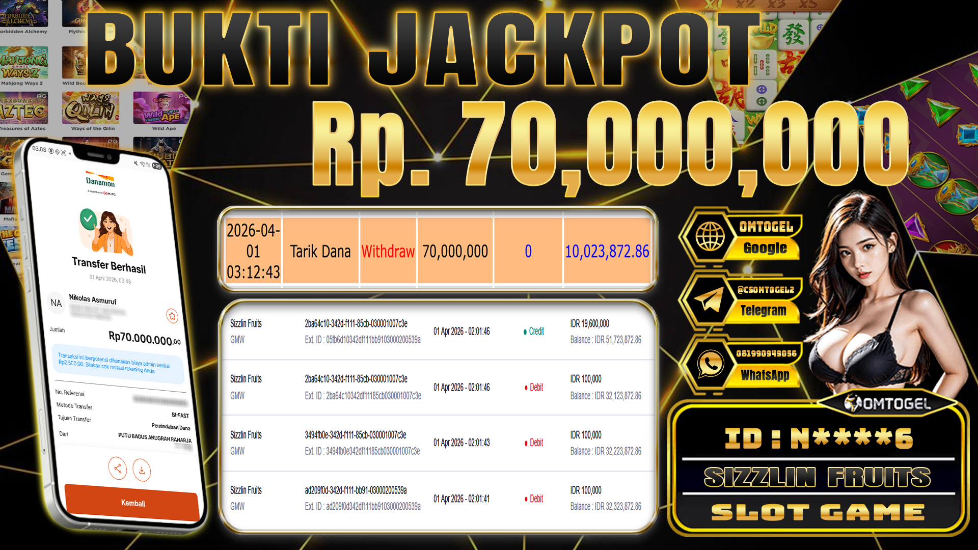 OMTOGEL JACKPOT GMW SIZZLIN FRUITS ,70 JUTA DI BAYAR LUNAS ,-