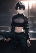 depth of field, 1girl, [[tall]], [toned], large breasts, short hair, black hair, s-200254641