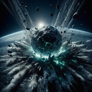 DALL·E 2023-10-25 13.31.20 - A massive meteor strikes the earth, its impact resonating with raw, unt