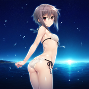 1girl, nagato yuki, Starry sky and harbor background, small breasts, shiny skin, s-2166129924