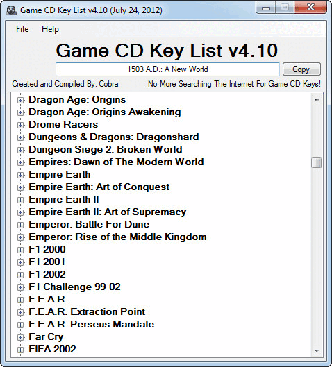 Game CD Key List v4.10