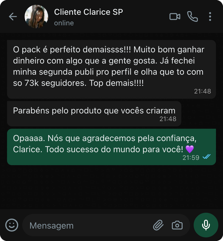 Depoimento de cliente WhatsApp 2