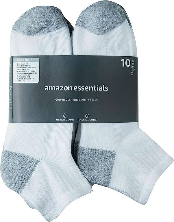 Amazon Essentials - 10 pares calcetines de algodón con media amortiguación para hombre talla 6-12| envio gratis prime 
