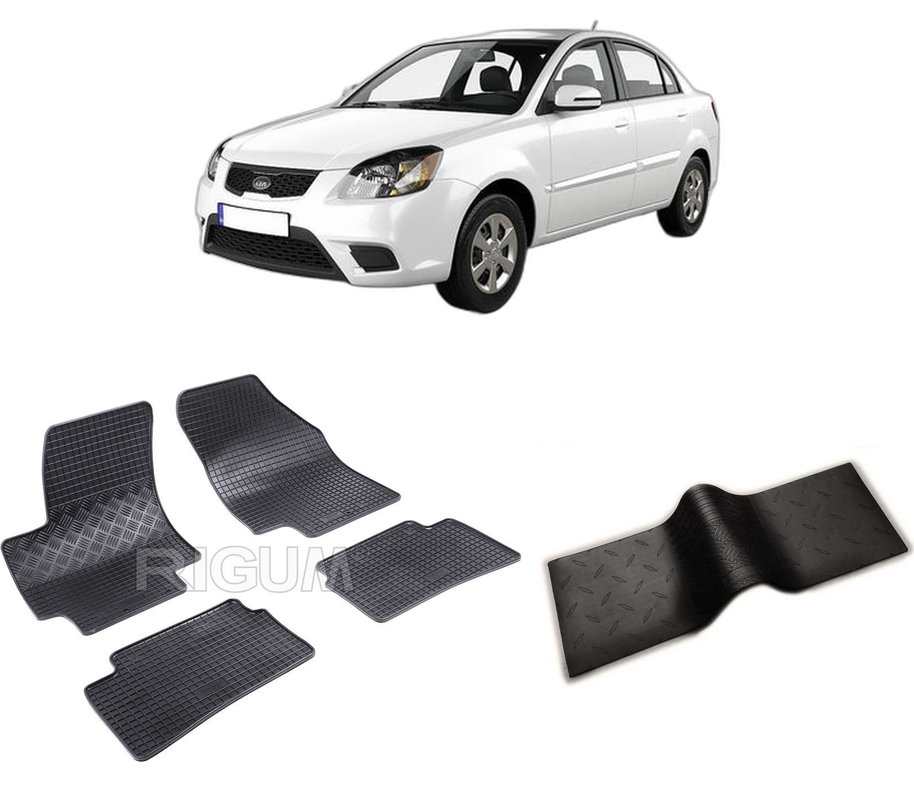 Set covorase auto KIA RIO II din 2005-2011, cu covoras tunel median, CAROSERIE HATCHBACK, Presuri cauciuc 100%, compatibil cu autoturismul KIA RIO II, Rigum
