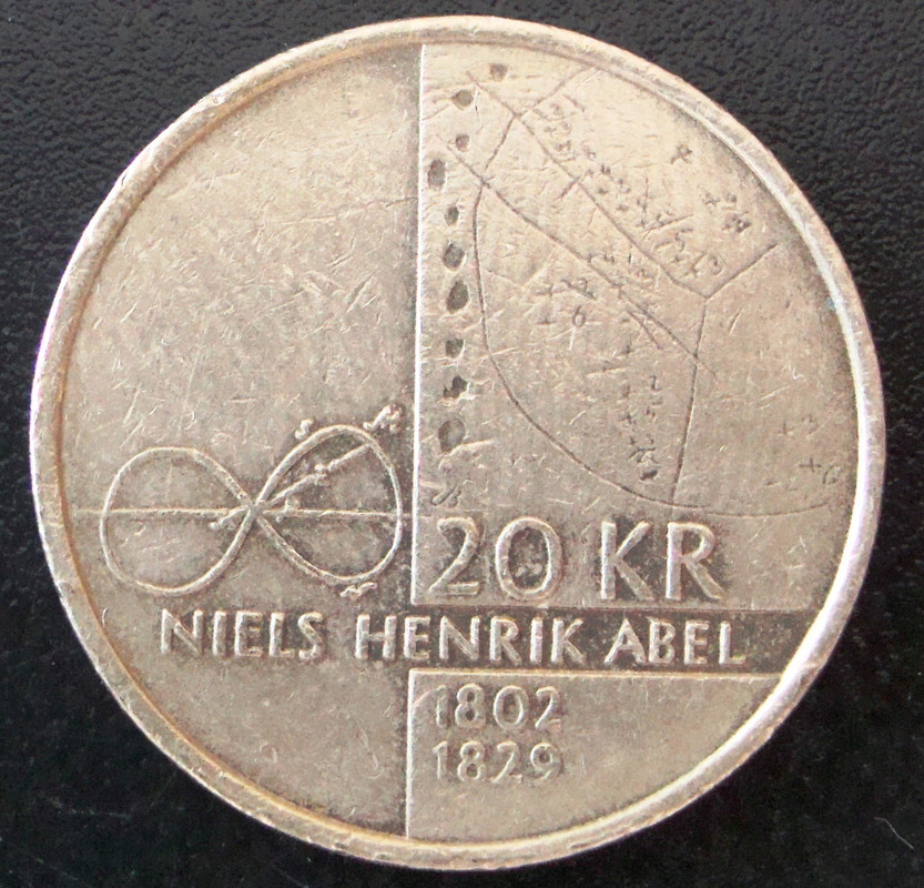 ¡Ciencias y letras! 20 Coronas. Noruega (2002) Niels Henrik Abel NOR-20-Coronas-2002-Niels-Henrik-Abel-rev