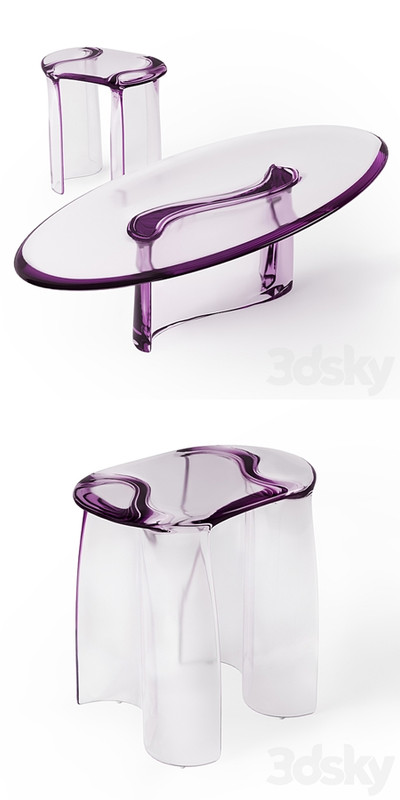Studio Lukas Cober New Wave Liquid Stool and Low Table
