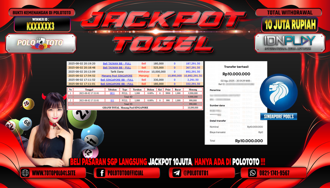 POLOTOTO JACKPOT TOGEL POOL SINGAPORE Rp.10.000.000,-LUNAS